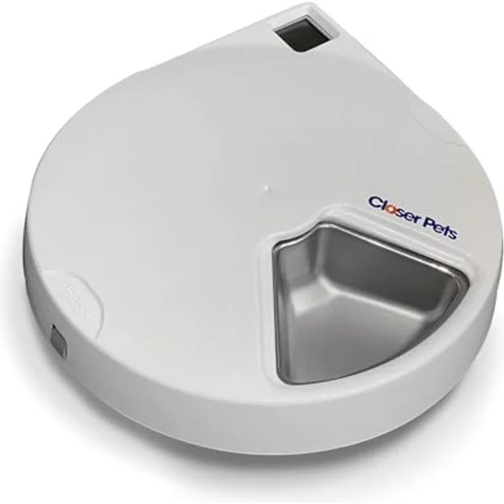 Closer Pets C500 Futterautomat mit digitalem Timer, 5 Edelstahlnäpfen für Katzen und kleine Hunde, 5 Mahlzeiten bis 330 g, inklusive 2 Kühlakkus, Weiß – Bild 2