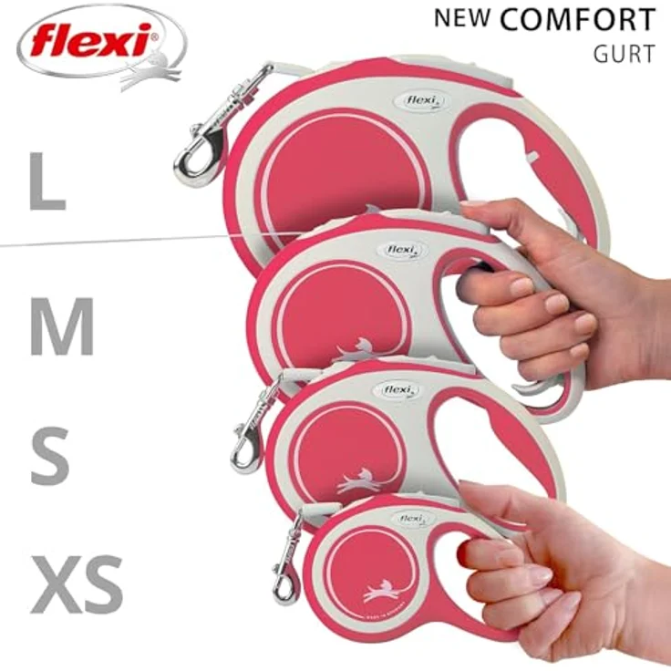 flexi Flexileine New COMFORT Gurt rot, Hundeleine mit Kurzhub-Bremssystem und verchromtem Haken – Bild 6
