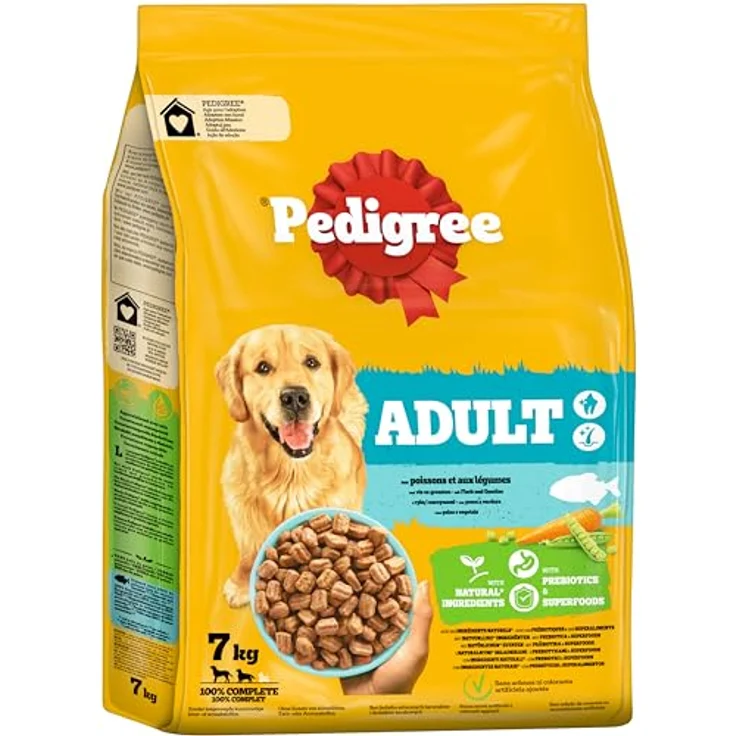 Pedigree Adult Hunde Trockenfutter mit Fisch und Gemüse, 7kg, unterstützt gesunde Zähne und Verdauung, enthält B-Vitamine und Zink – Bild 1