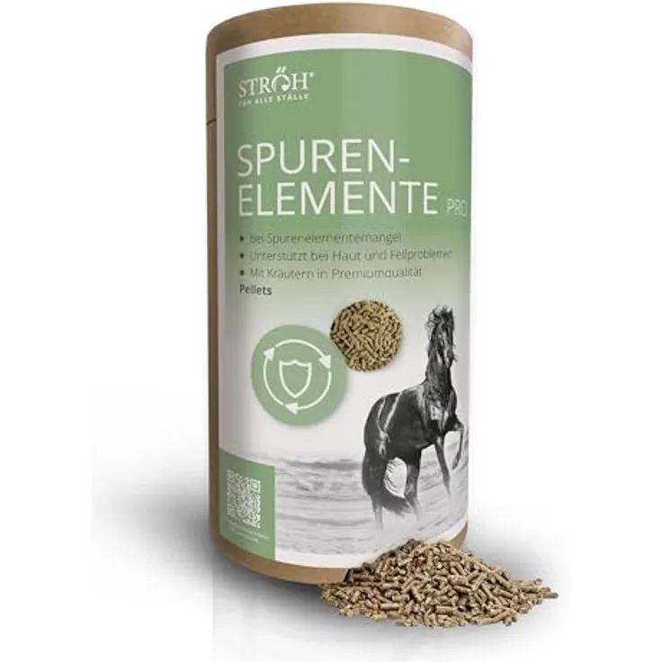 STRÖH Spurenelemente Pro Pellets Pferd, 1,2 kg - Mineralfutter mit Zink, Mangan, Eisen, Kupfer, Selen, Jod und Cobalt für gesundes Pferdefell und Wohlbefinden
