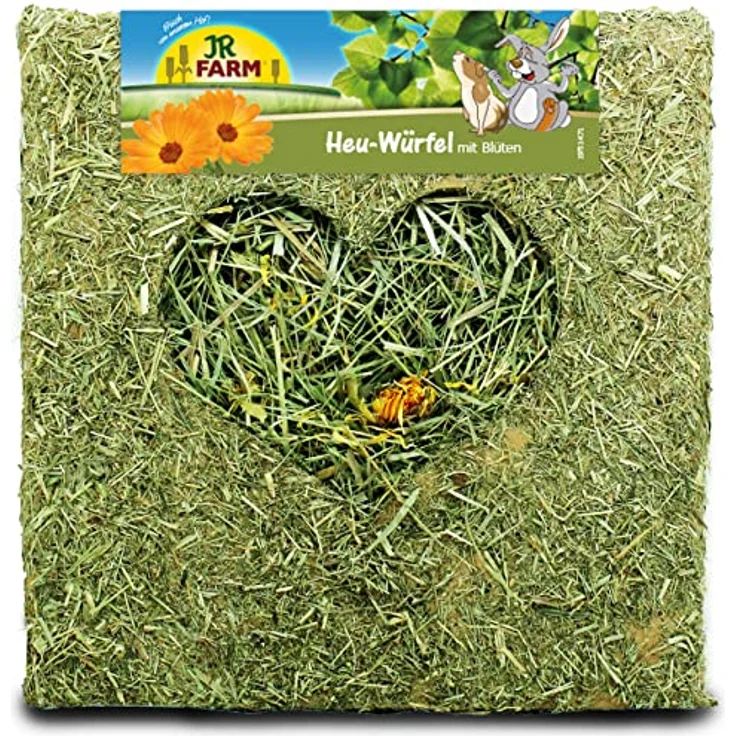 JR FARM Heu-Würfel groß mit Blüten, 450 g - natürliches Kleintierfutter aus bergwiesenfrischem Heu, 19 x 19 x 19 cm – Bild 2