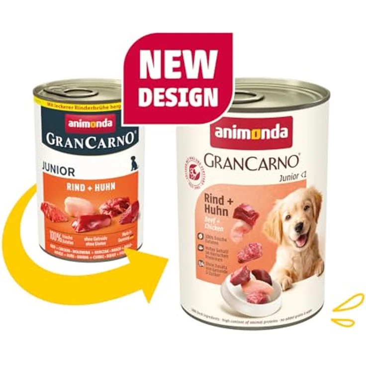 animonda GranCarno Nassfutter mit Rind + Huhn, 6 x 400g, getreidefreies Welpenfutter für junge Hunde, reich an frischem Fleisch und Omega-3  – Bild 2