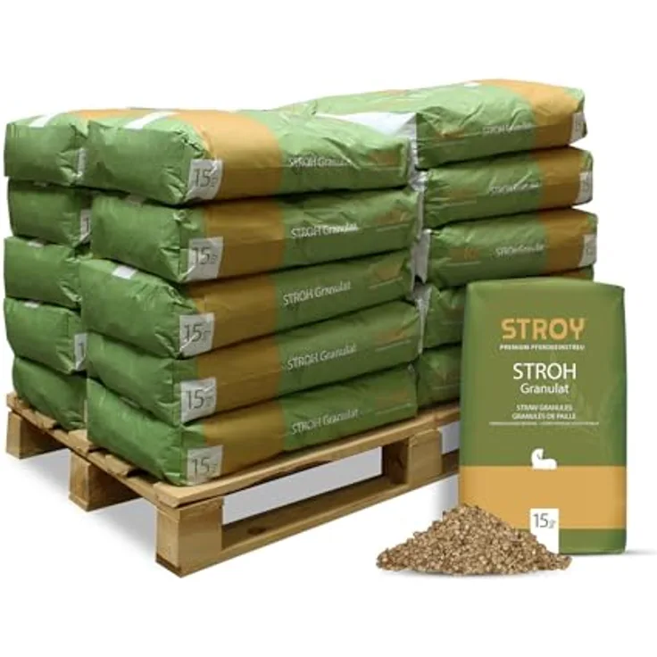 STROY Strohgranulat Einstreu für Tiere, 15kg x 20 Sack, 300kg / 1 Palette, geeignet für Groß- und Kleintiere, Stall und Paddock, inkl. Versand
