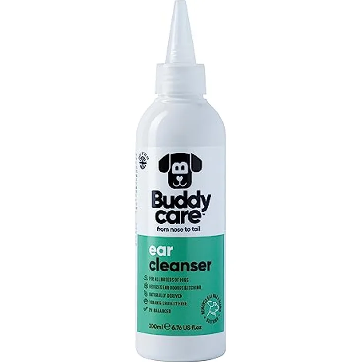 Buddycare Ohrreiniger Hund, beruhigende Ohrenreinigungslösung mit Aloe Vera, 200 ml, vegan und pH-ausgeglichen