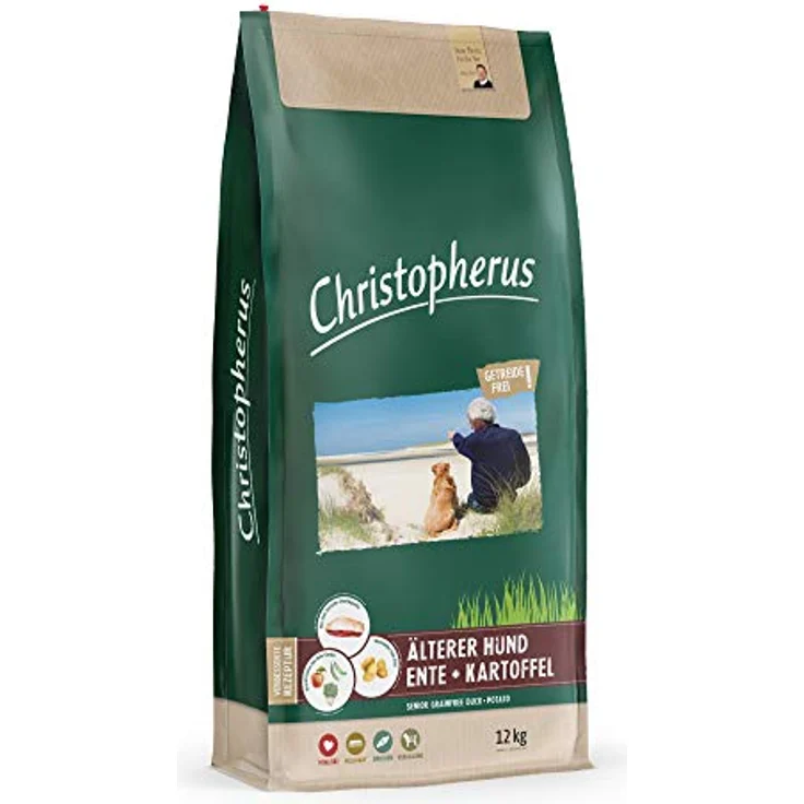 Christopherus Hundefutter Getreidefrei, Ente + Kartoffel für Senioren, 12kg, ohne Farbstoffe – Bild 1