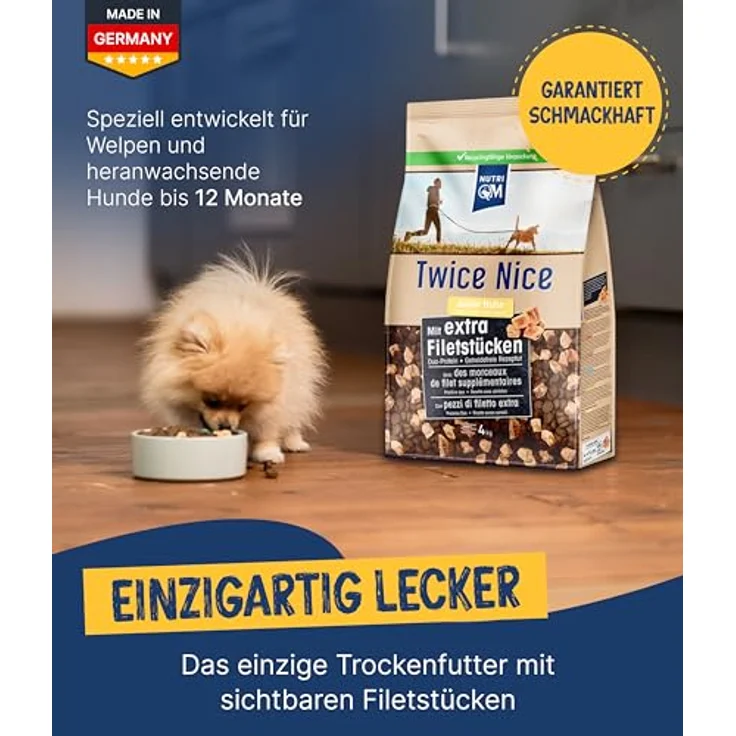 NutriQM Twice Nice Junior Huhn, Getreidefreies Trockenfutter mit frischen Filetwürfeln, 12 kg – Bild 2
