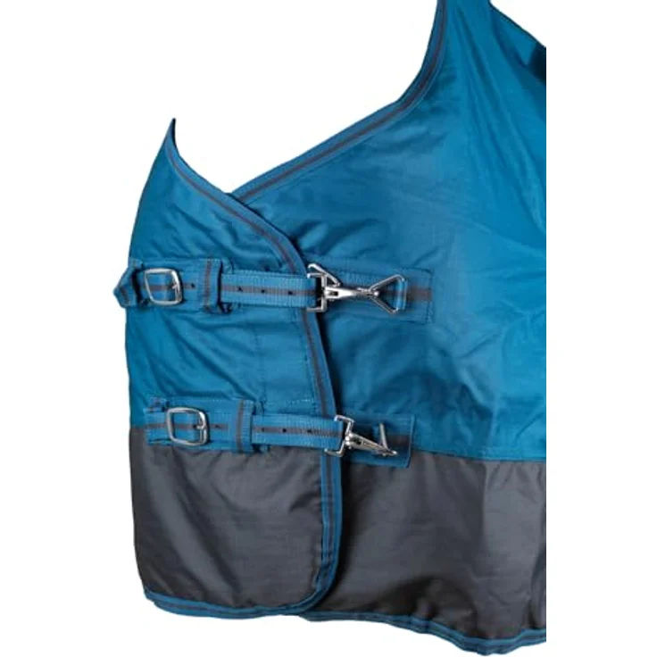 RL24 Winterdecke Weidedecke 600D Basicline, atmungsaktive & wasserdichte Pferdedecke mit Innenfutter, Kreuzbegurtung, Petrol/Graphit, 125 cm (200g/m² Füllung) – Bild 4