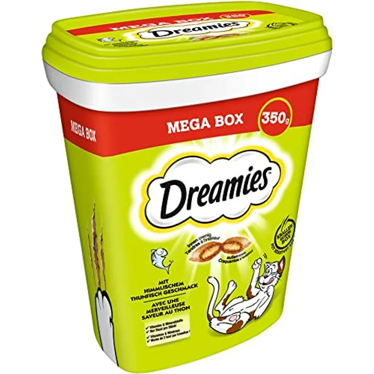 Dreamies DREAMIES™ Mega Box Katzenleckerli, Thunfisch Geschmack, 1 x 350g, mit Vitaminen und Mineralstoffen, kross und cremig