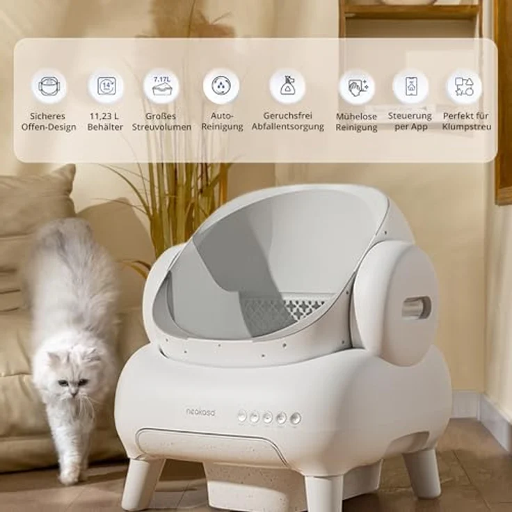 Neakasa M1 Plus Lite, Selbstreinigende Katzentoilette mit offenem Design, XXL Kapazität, App-Steuerung, geruchsfrei und hygienisch für mehrere Katzen – Bild 2
