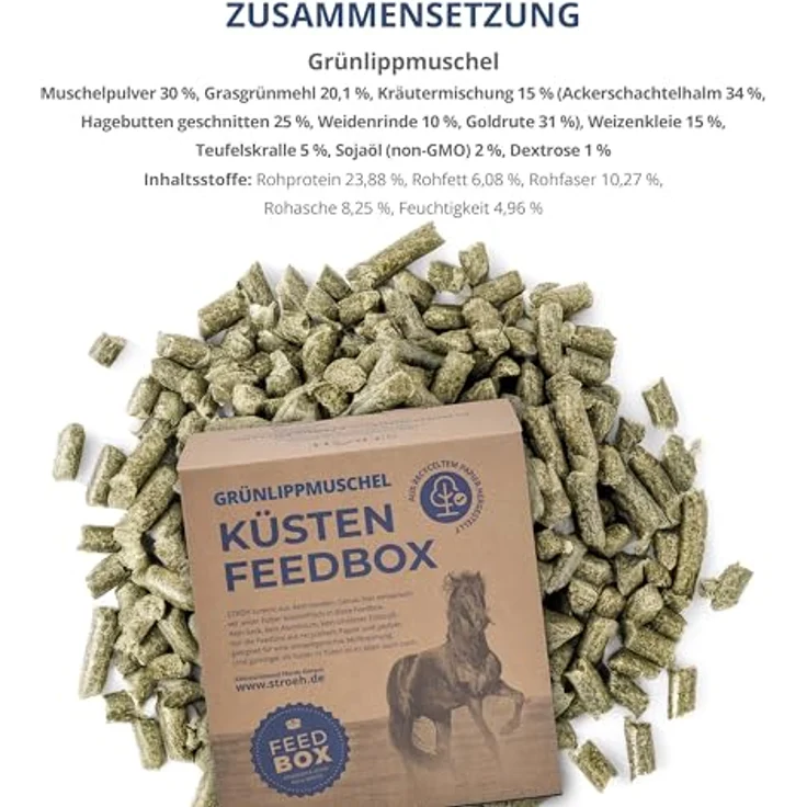 STRÖH Grünlippmuschel Pellets für Pferde, 4,5 kg Feedbox, zur Unterstützung von Sehnen, Bändern und Gelenken, 100% natürlich – Bild 2