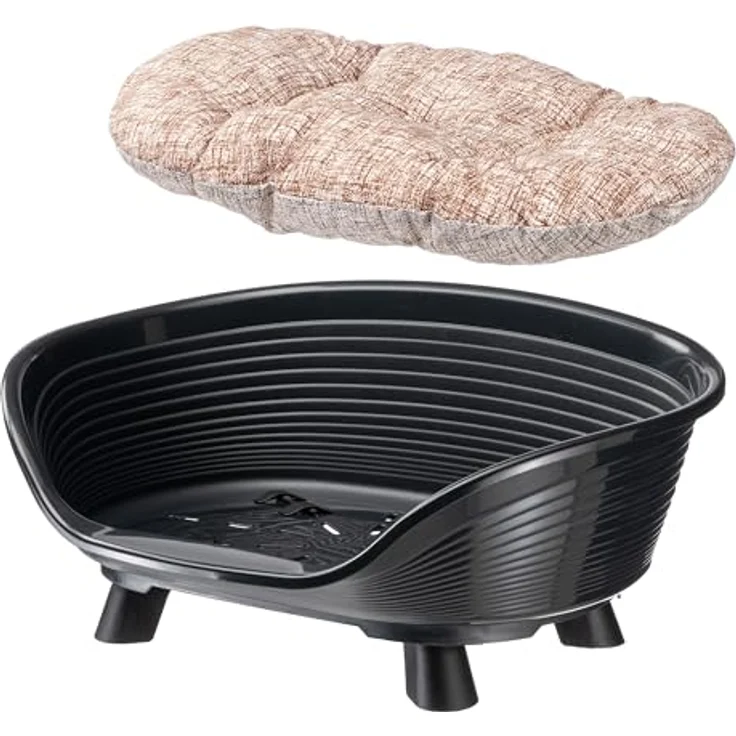 Ferplast Hundebett Throne, erhöhter Hundekorb für kleine Hunde und Katzen, waschbar, atmungsaktiv, rutschfest, 61,5 x 45 x H 26 cm, Schwarz – Bild 5