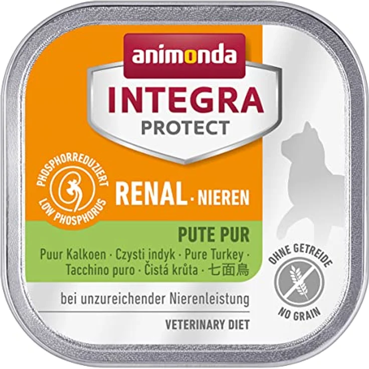 Animonda INTEGRA PROTECT Katzenfutter nass Renal (Nieren) Pute pur, Diätalleinfutter für Katzen mit Niereninsuffizienz, 16 x 100g, getreidefrei, vom Tierarzt empfohlen – Bild 1