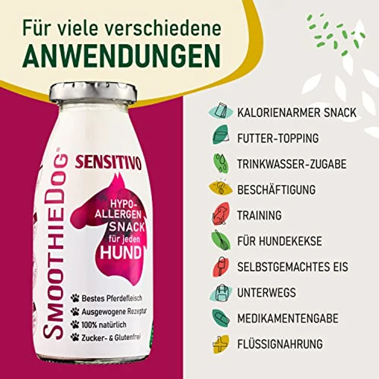 SmoothieDog Hunde Smoothie Sensitivo (Pferd) - Hypoallergener Snack & Leckerli für sensible Hunde, 12x250ml, Zucker- & glutenfrei – Bild 3