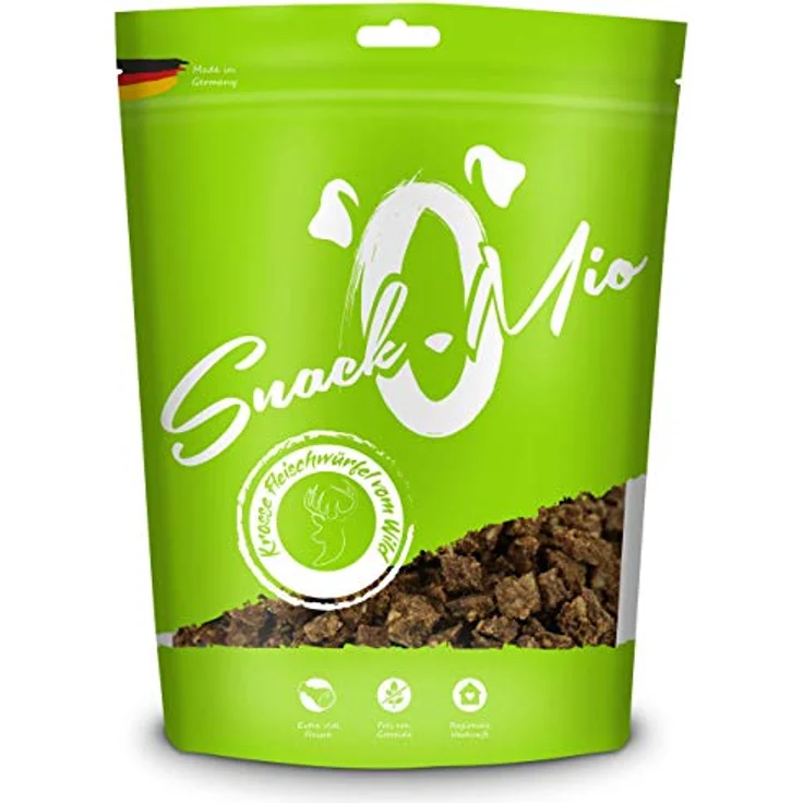 SnackOMio Premium Hundesnack, krosse Fleischwürfel vom Wild, getreidefrei, 125g, luftgetrocknet – Bild 1