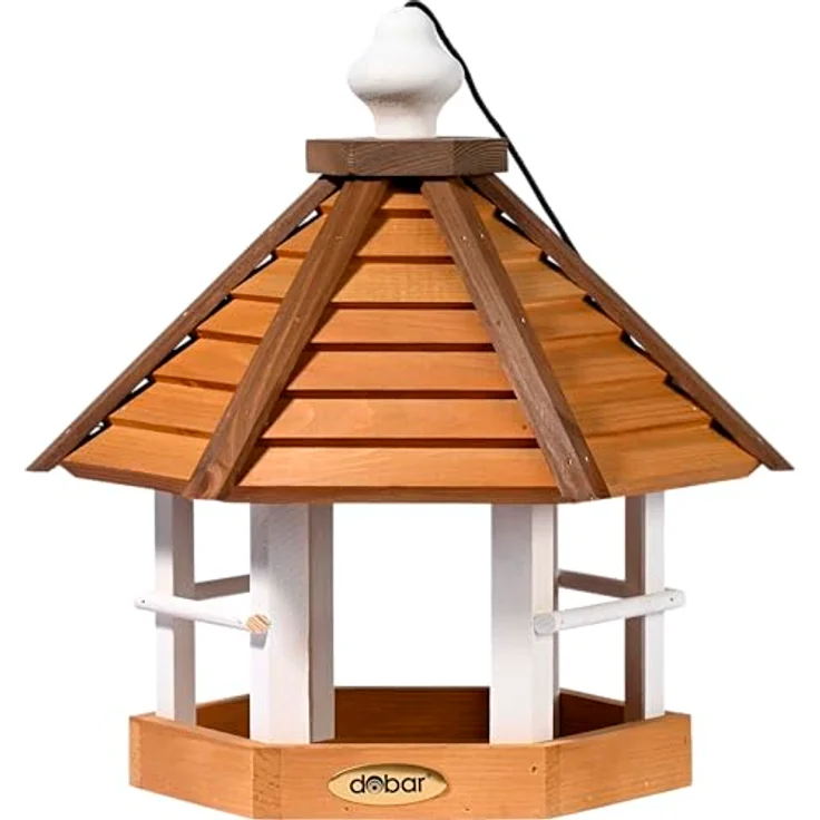 dobar® Green Label Großes Vogelhaus Goldener Oktober, Futterstation für Wildvögel, 33,5 x 29 x 34 cm, Kiefernholz, Braun/Weiß, mit reißfester Kordel zum Aufhängen – Bild 1
