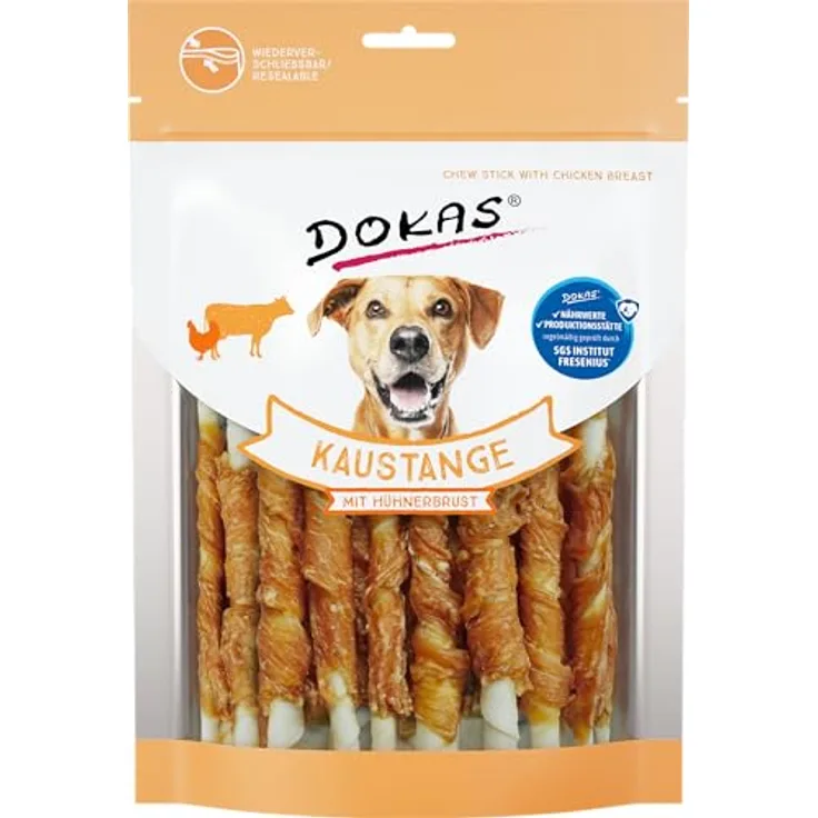 DOKAS Kaustange – Getreidefreier Premium Kausnack für Hunde, Rinderhaut umwickelt mit Hühnerbrust, 200 g (1er Pack)