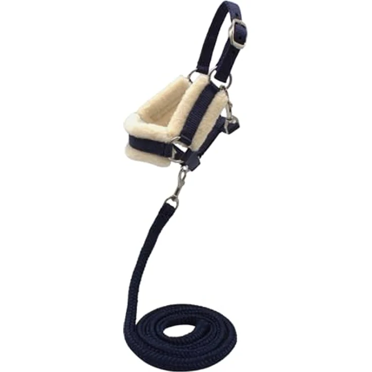 PFIFF 103129 Hobby Horse Halfter-Set „Little Lou“, Größenverstellbares Halfter mit Flauschiger Fellunterlage und Führstrick, Blau – Bild 1