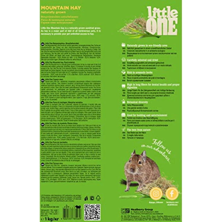 Little One Bergwiesenheu, Faserreiches, Nicht gepresstes Heu für Kleintiere, 1 kg – Bild 4