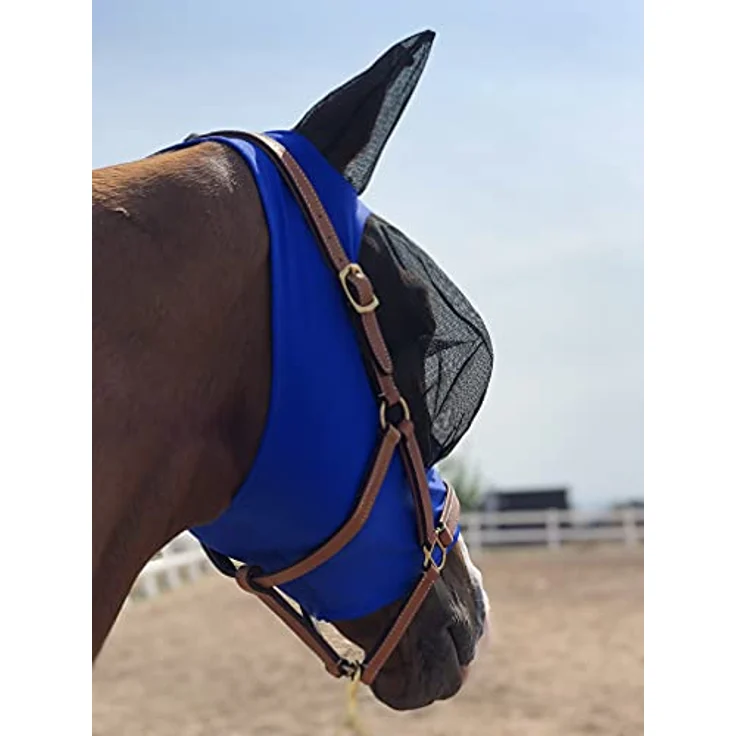 TGW RIDING Super Fit Pferdefliegenmaske, hochelastische Fliegenmaske für Pferde, umfassende Insektenbekämpfung, L, Royal Blue – Bild 2