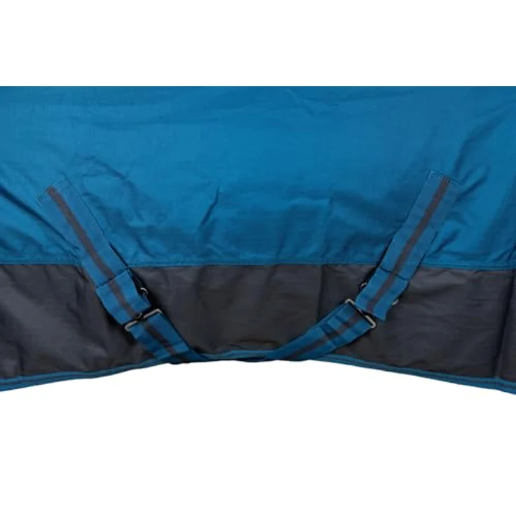 RL24 Winterdecke Weidedecke 600D Basicline, atmungsaktive & wasserdichte Pferdedecke mit Innenfutter, Kreuzbegurtung, Petrol/Graphit, 125 cm (200g/m² Füllung) – Bild 3