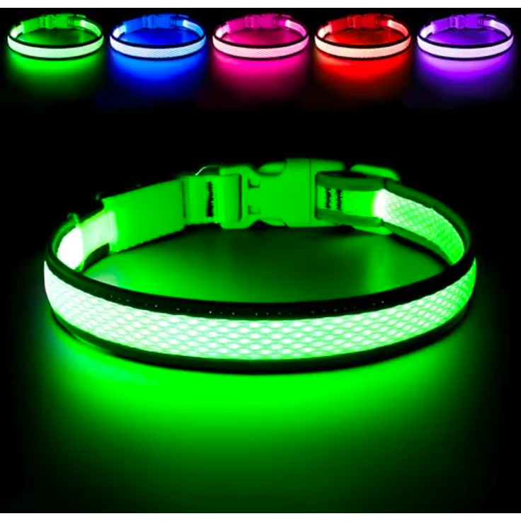 Flashseen LED Leuchthalsband für Hunde, USB Aufladbar, Wasserdicht, Verstellbar, 3 Lichtmodi, für Kleine Hunde (Grün) – Bild 1