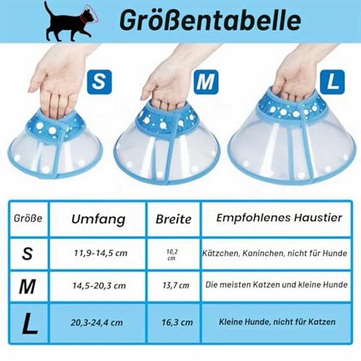 Vivifying Haustier Halskrause, Schutzkragen für Welpen, kleine Hunde und Katzen, verstellbar 20-24.5 cm, leichtes PVC-Material, Blau-L – Bild 4