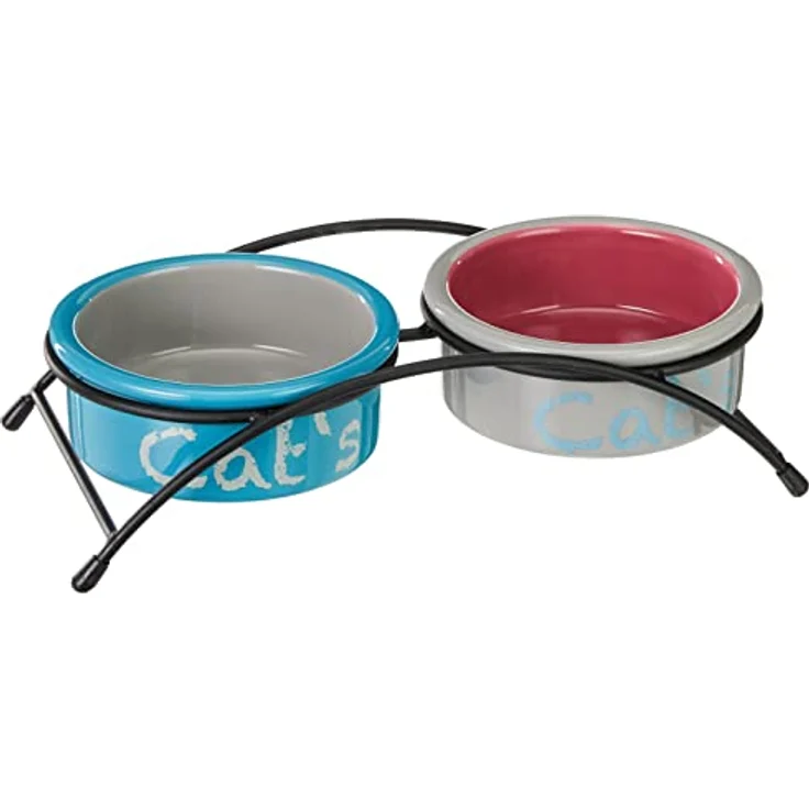 TRIXIE Napf Trixie Eat On Feet Napf-Set CATs, Keramik, 2 x 0,3 L, hellblau/orange/lila – Bild 5