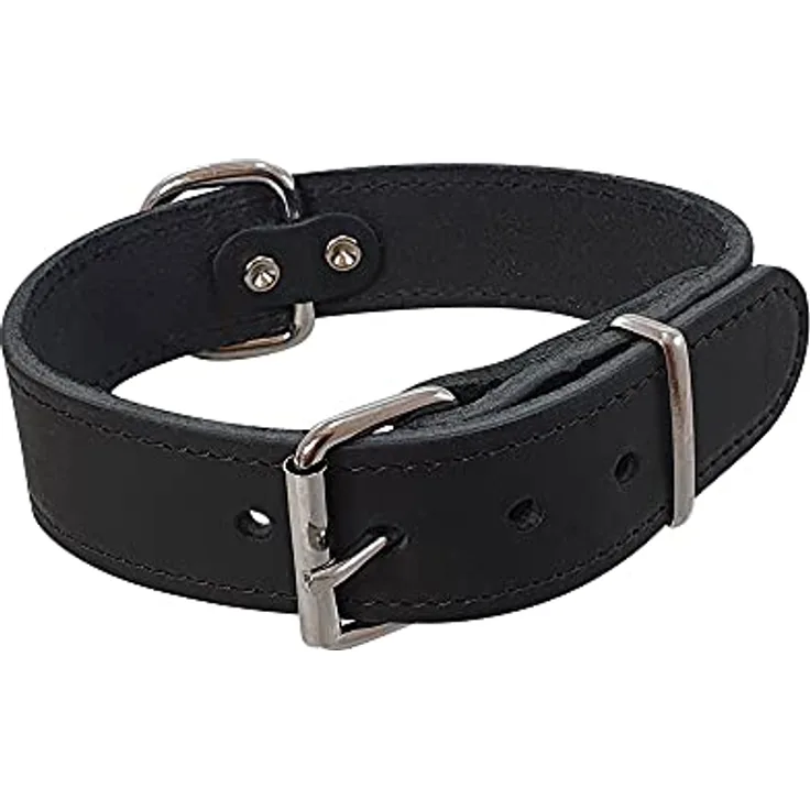 Nobby 80932-05 Halsband TABIL, extra breit aus geschmeidigem Fettleder, schwarz, 45 cm (32-36 cm), 30 mm, moderne Vintage-Optik