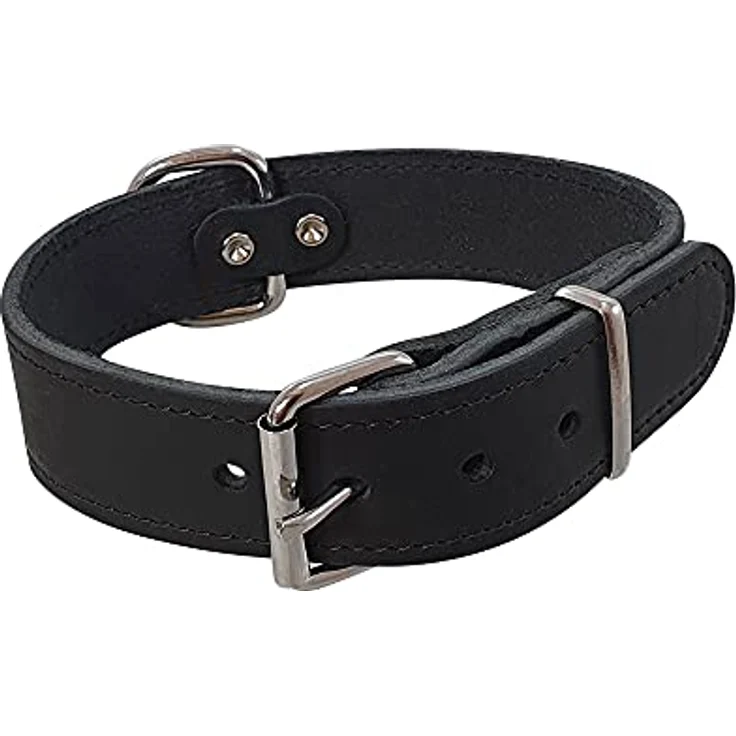 Nobby 80932-05 Halsband TABIL, extra breit aus geschmeidigem Fettleder, schwarz, 45 cm (32-36 cm), 30 mm, moderne Vintage-Optik