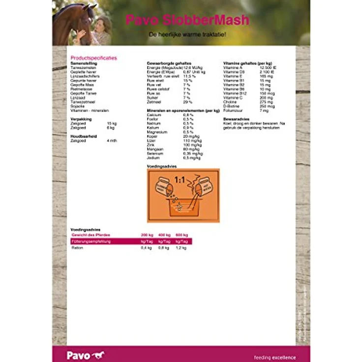 Pavo Slobber Mash 6kg, Geschmackloses Mash für Senioren-Pferde, reich an Vitaminen und Leinsamen, unterstützt Fellwechsel – Bild 3
