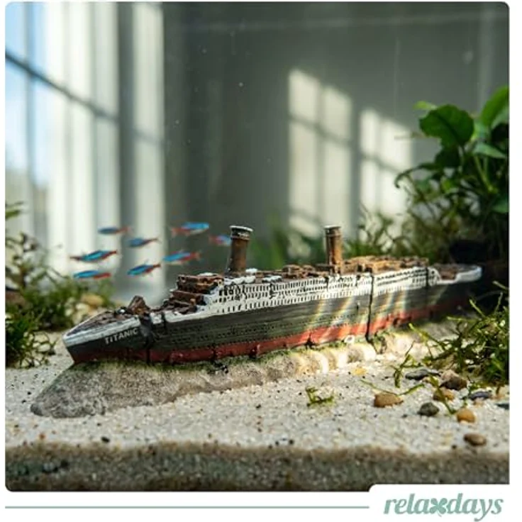 relaxdays Aquariendeko Titanic, detailreiches Schiffwrack aus ungiftigem Kunstharz, 9 x 38,5 x 5 cm, bunt – Bild 2