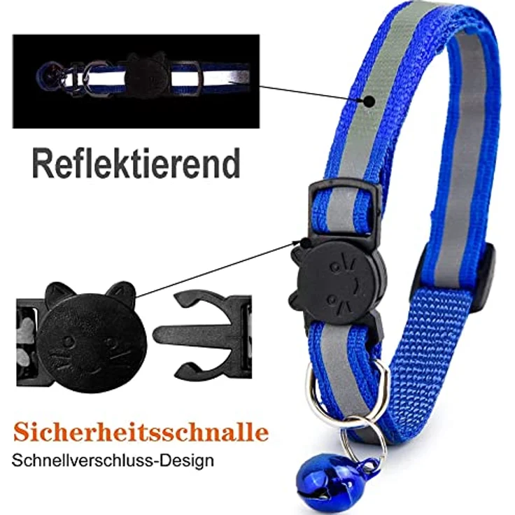 GingerUPer 12PCS Katzenhalsband mit Glöckchen, reflektierend, verstellbar 20–34 cm, Sicherheitsverschluss, 12 Farben – Bild 2