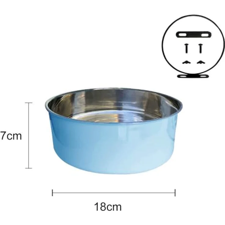 SUOXU Wassernapf für Hundekäfige, 2-in-1 Futternapf zum Aufhängen, Edelstahl, mittelgroß, blauer 1,7 l Napf – Bild 4