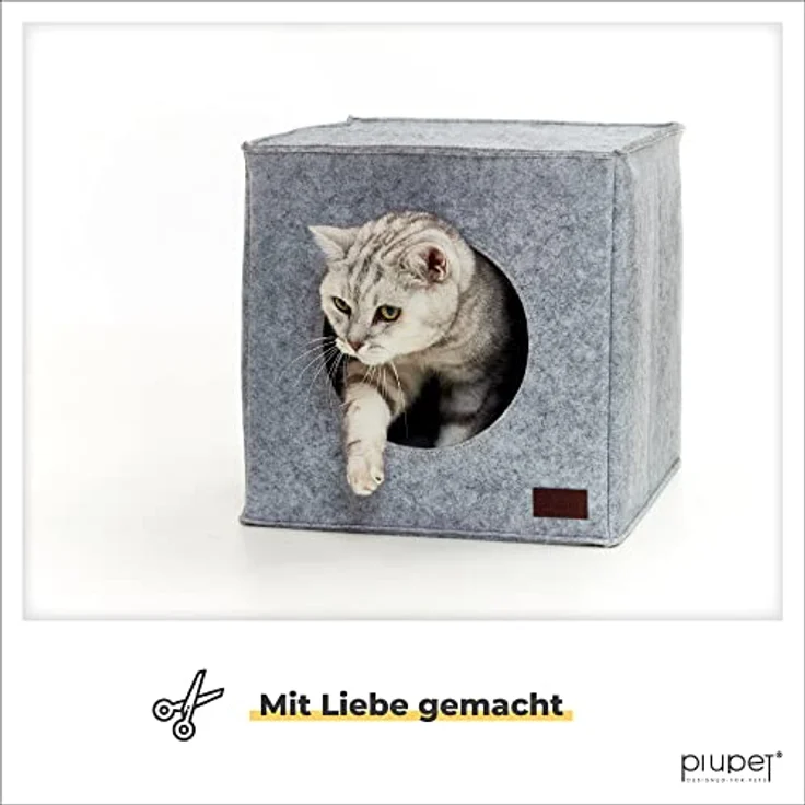 PiuPet® Katzenhöhle inkl. Kissen, graue Filz-Kuschelhöhle für IKEA® Kallax & Expedit Regal, stilvolles Katzenhaus und Katzenbett 33x33x37cm – Bild 4