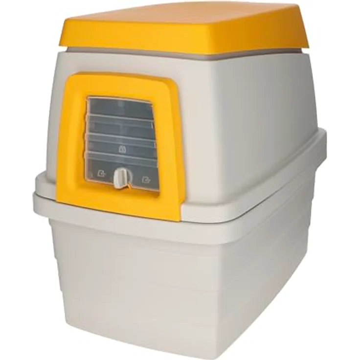 Kerbl Kaninchenbau Bunny Base Komplettset, grau/orange, mit integrierter Heuraufe und 4-Wege-Tür, L 58 x B 38,5 x H 55 cm – Bild 1