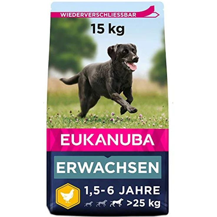 Eukanuba Hundefutter mit frischem Huhn für große Rassen, Premium Trockenfutter für ausgewachsene Hunde, 15 kg, mit Glucosamin und Omega-Fettsäuren – Bild 1