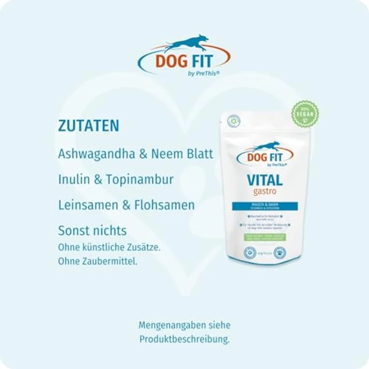 DOG FIT by PreThis® VITAL Gastro, natürliche Ergänzung für harmonische Verdauung beim Hund mit Bio Topinambur, Ashwagandha & Neem, vegan, 80 g – Bild 4