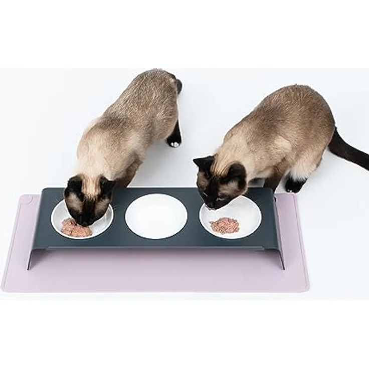 LucyBalu® Square XL Silikon Napfunterlage 65 x 29 cm, rutschfeste Futtermatte für Mehrkatzenhaushalte, FDA-zertifiziert, spülmaschinenfest, Flieder – Bild 2