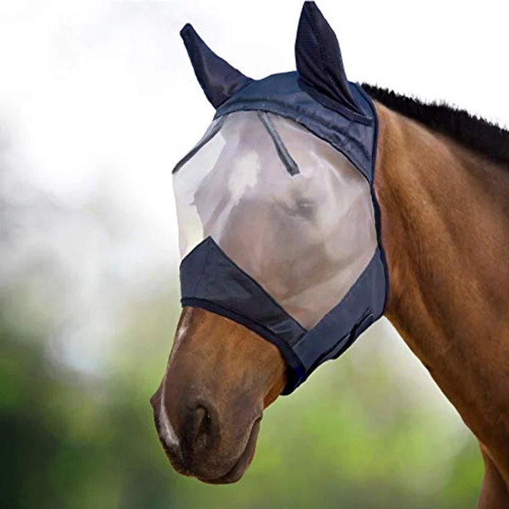 Harrison Howard CareMaster Ergonomische Pferde Fliegenmaske mit dicker Fleece-Polsterung und UV-Schutz, Schwarz/Silber, Warmblut (L) – Bild 1