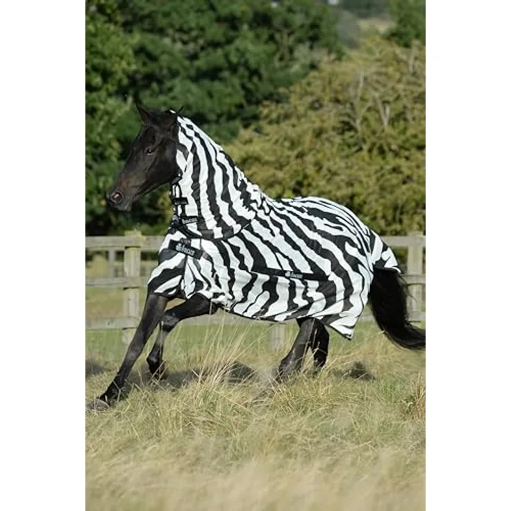 Bucas Buzz-Off Fliegendecke Zebra Full-Neck, 140 cm, schwarz/weiß, für optimalen Insektenschutz
