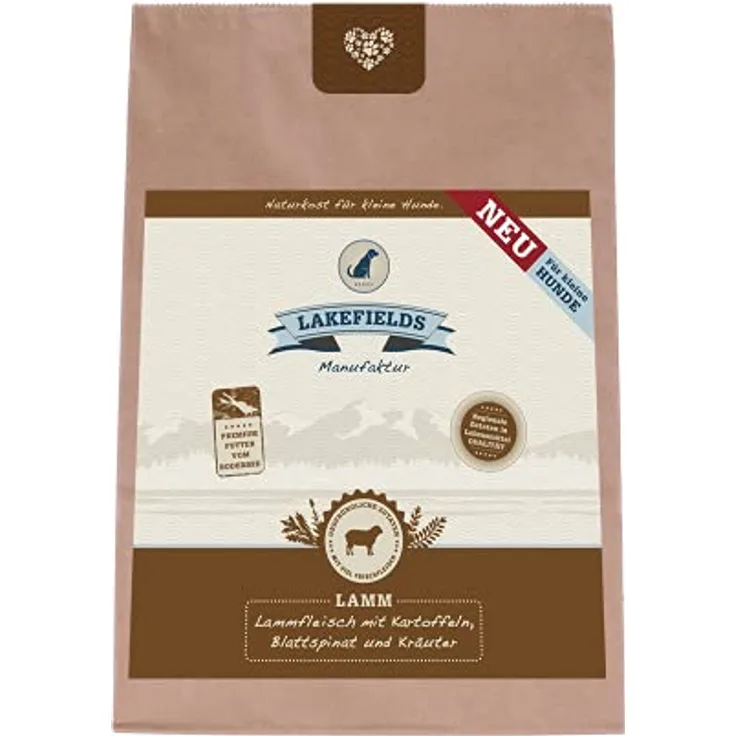 Lakefields Premium Trockenfleisch-Menü für kleine Hunde, Lammfleisch mit Kartoffeln, Blattspinat und Kräutern, 3 x 1 kg, 100% getreidefrei
