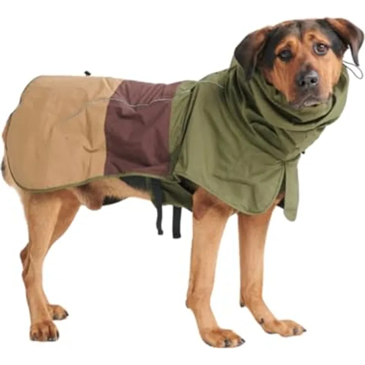 Spark Paws Hunderegenmantel, wasserdichte winddichte Regenjacke, reflektierend, atmungsaktiv, vollständige Abdeckung, für Hunde bis 4XL - Green Brown Tan