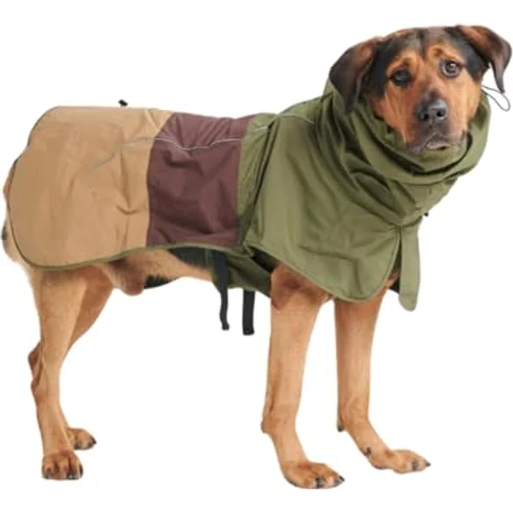 Spark Paws Hunderegenmantel, wasserdichte winddichte Regenjacke, reflektierend, atmungsaktiv, vollständige Abdeckung, für Hunde bis 4XL - Green Brown Tan – Bild 1