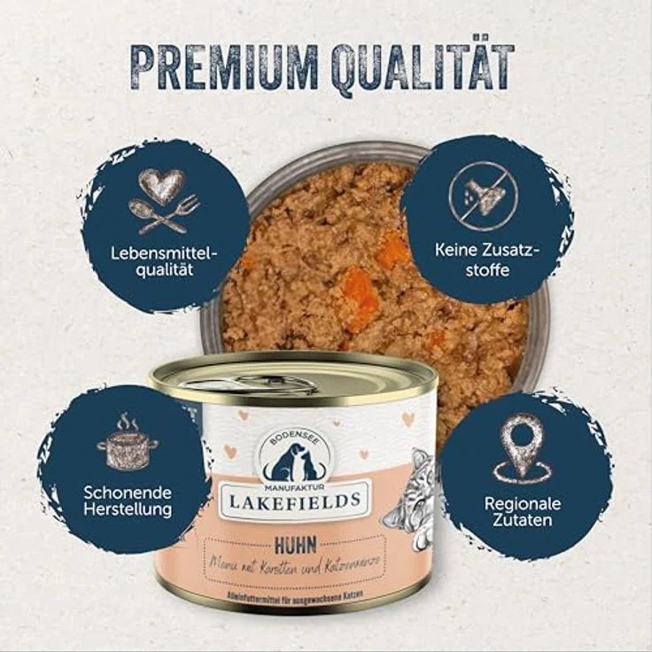 Lakefields Premium Nassfutter für Katzen, Huhn 91% - Getreide- und Zuckerfrei, 6 x 200g, mit Katzenminze, Karotten & Fenchel, Hochwertige Rezeptur aus regionalen Zutaten – Bild 2