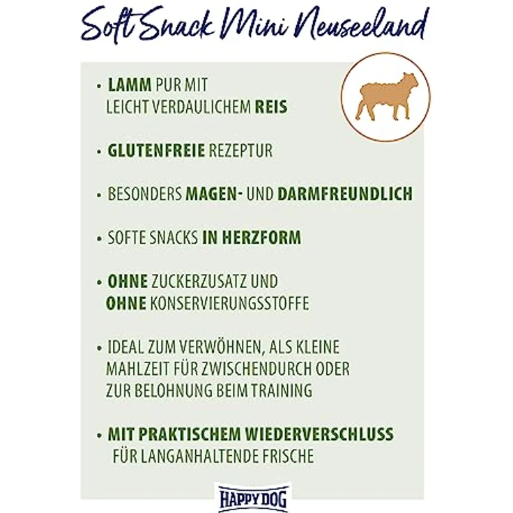 Happy Dog SoftSnack Mini Neuseeland, weizenfreier Hundesnack mit Lamm, 100 g für Hunde < 10 kg – Bild 2