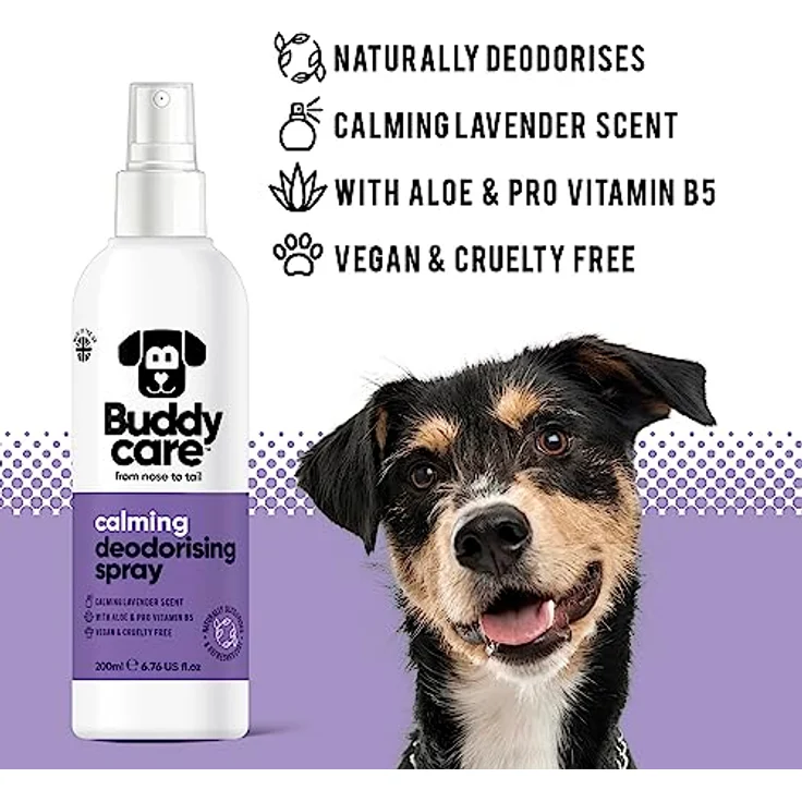 Buddycare Hunde-Desodorierungsspray Lavendel, beruhigend mit Aloe Vera und Pro-Vitamin B5, 200 ml – Bild 2
