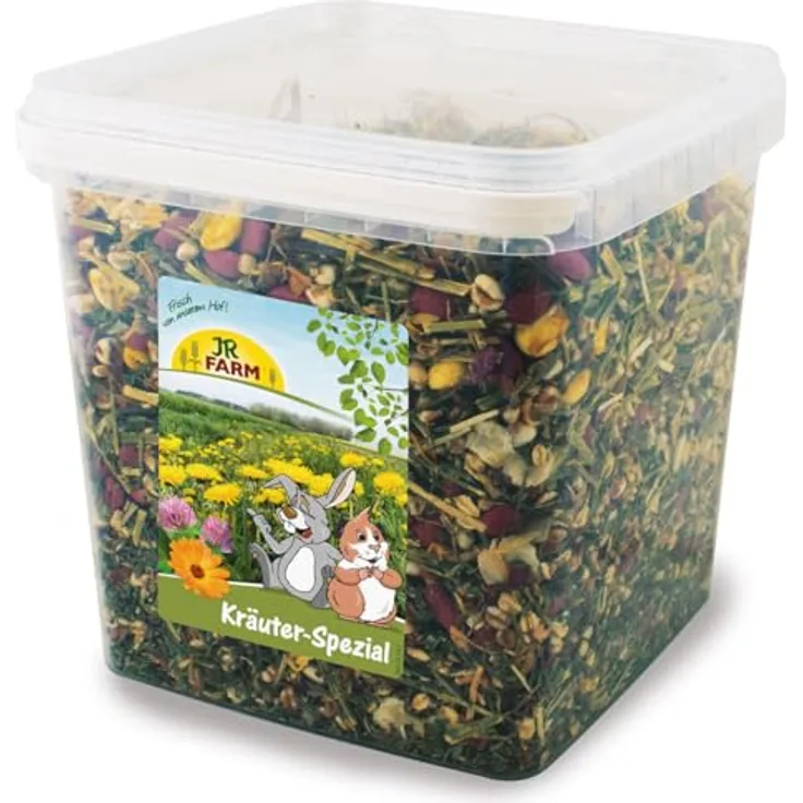 JR FARM Kräuter-Spezial, 5 l Eimer (1,5 kg), rohfaserreicher Snack zur Zahnpflege mit Kräutermischung aus Melisse, Löwenzahn und Pfefferminze, made in Germany