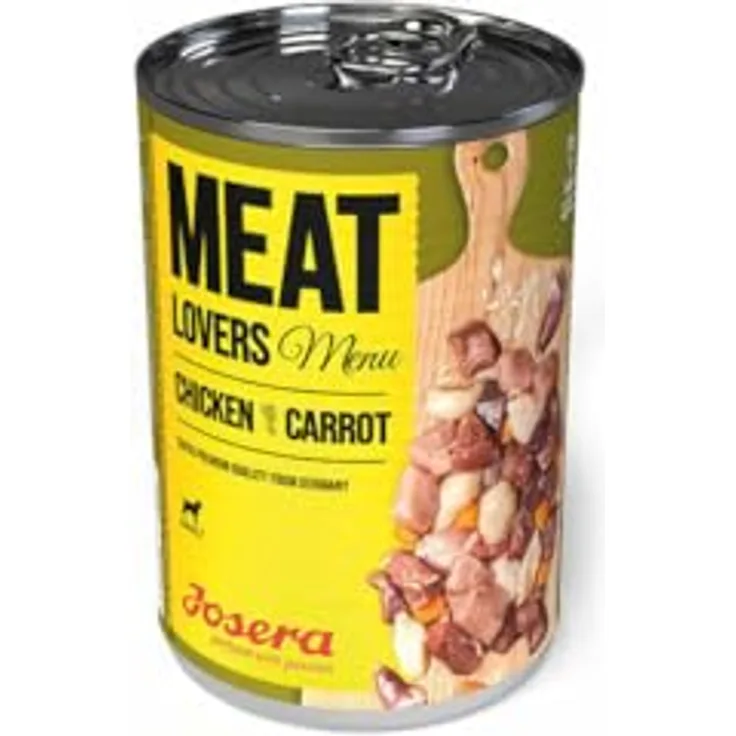Josera Meatlovers Menü, Hunde-Nassfutter mit 68% Fleischanteil, Huhn & Karotte, glutenfrei, 12 x 400 g
