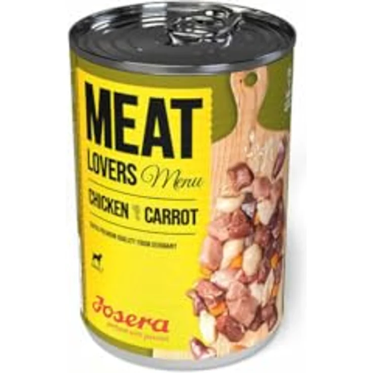 Josera Meatlovers Menü, Hunde-Nassfutter mit 68% Fleischanteil, Huhn & Karotte, glutenfrei, 12 x 400 g – Bild 1