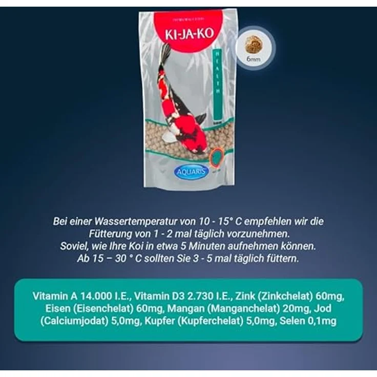 KI-JA-KO Health Koi Fischfutter 10 kg, 6 mm – für gute Verdauung und starkes Immunsystem mit Actigen und Omega-3-reichen Algen – Bild 4